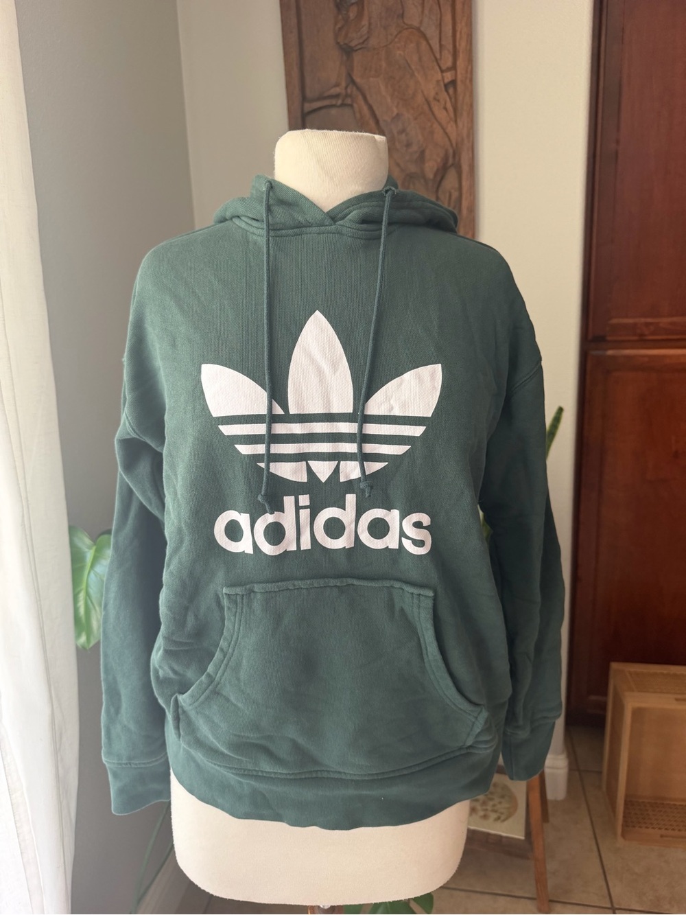 Adidas Originals Trefoil Hoodie Green Pullover Sweatshirt XS